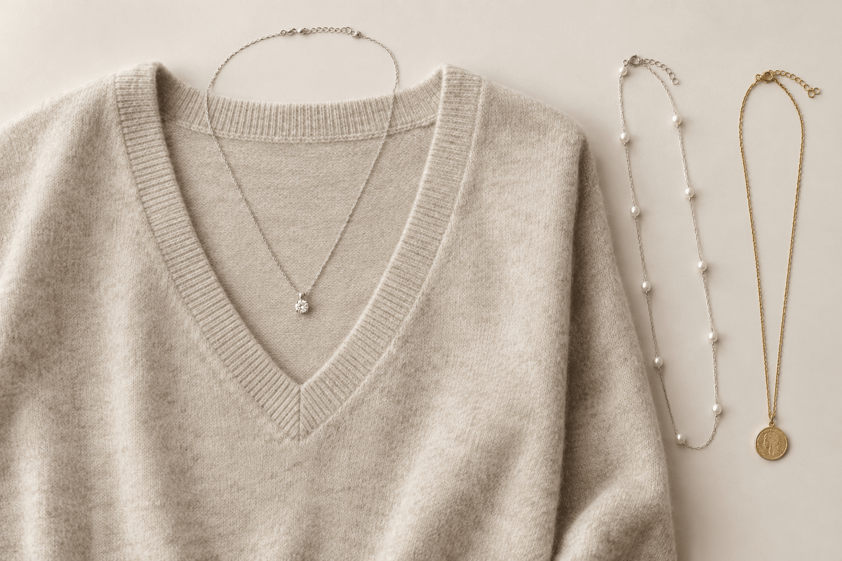 Best Necklaces for a V-Neck Sweater