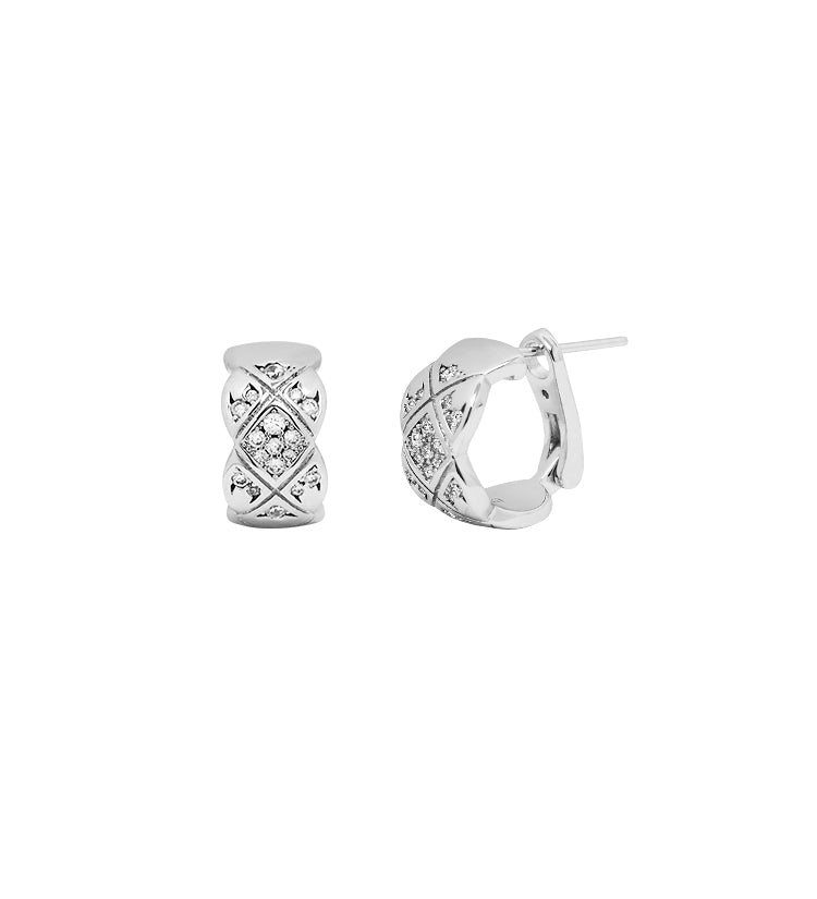 Zircon Quilted Crisscross Hoop Earrings