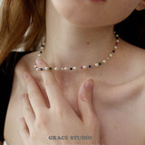 Color Bead Pearl String Necklace