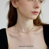 Color Bead Pearl String Necklace
