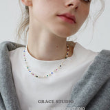 Color Bead Pearl String Necklace