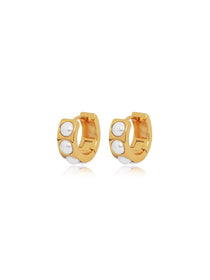 Elegant Pearl-Accented Mini Hoop Earrings - Grace Studio