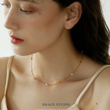 Mini Pearl Gold Bead Chain Necklace