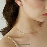 Mini Pearl Gold Bead Chain Necklace