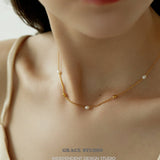 Mini Pearl Gold Bead Chain Necklace