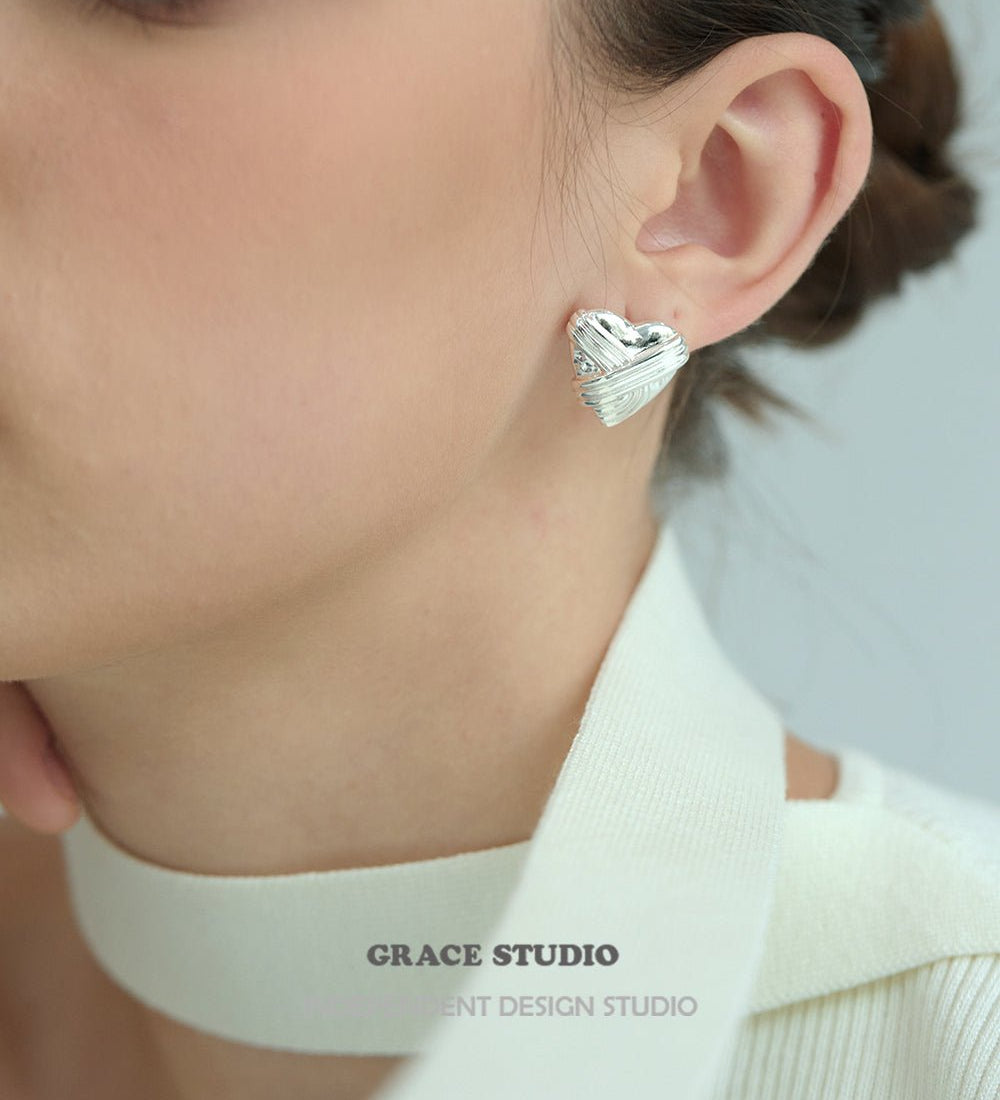 Textured Heart Stud Earrings
