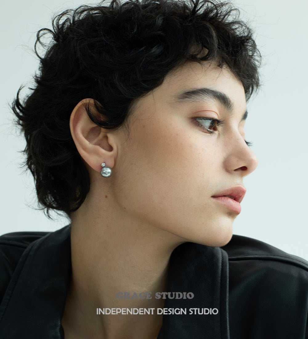 Classic Grey Pearl Drop Stud Earrings