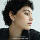 Classic Grey Pearl Drop Stud Earrings