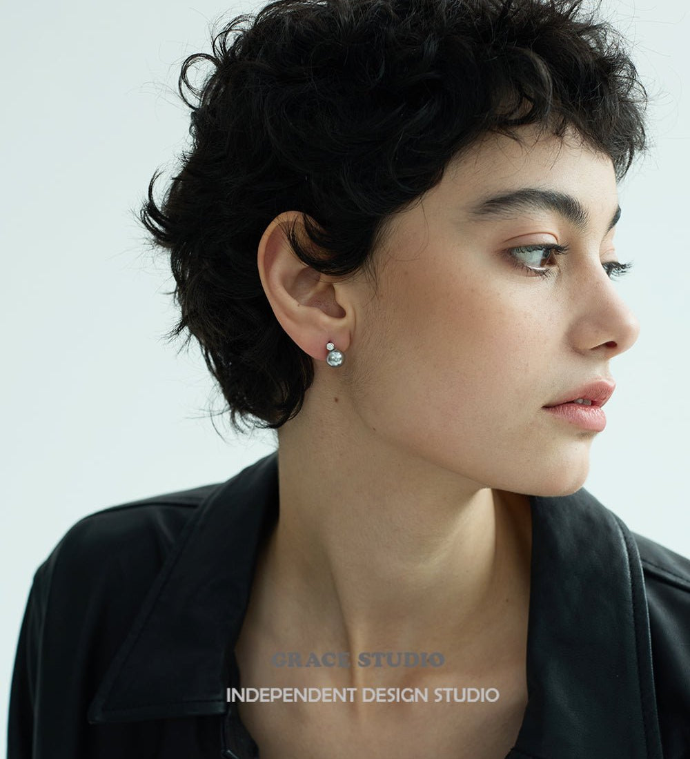 Classic Grey Pearl Drop Stud Earrings