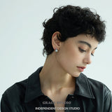 Classic Grey Pearl Drop Stud Earrings