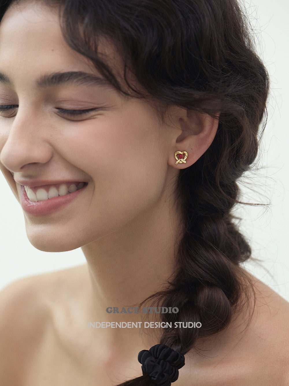 Heart Knot Enamel Stud Earrings - Grace Studio