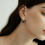 Enamel Heart Pearl Drop Earrings