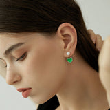Enamel Heart Pearl Drop Earrings