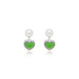 Enamel Heart Pearl Drop Earrings