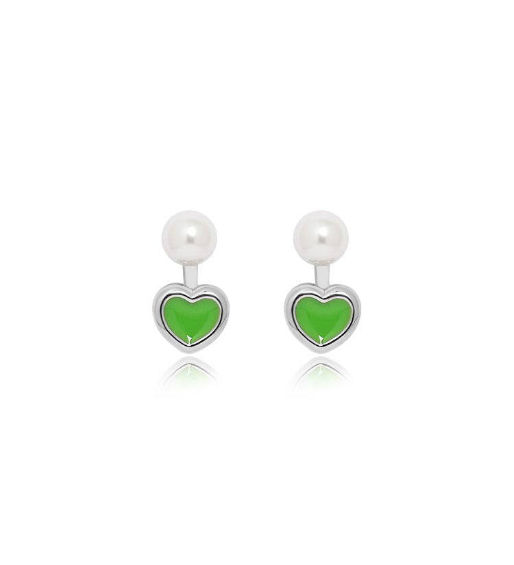 Enamel Heart Pearl Drop Earrings