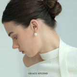 Minimalist Bar Pearl Stud Earrings