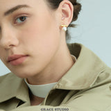 Minimalist Bar Pearl Stud Earrings