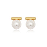 Minimalist Bar Pearl Stud Earrings