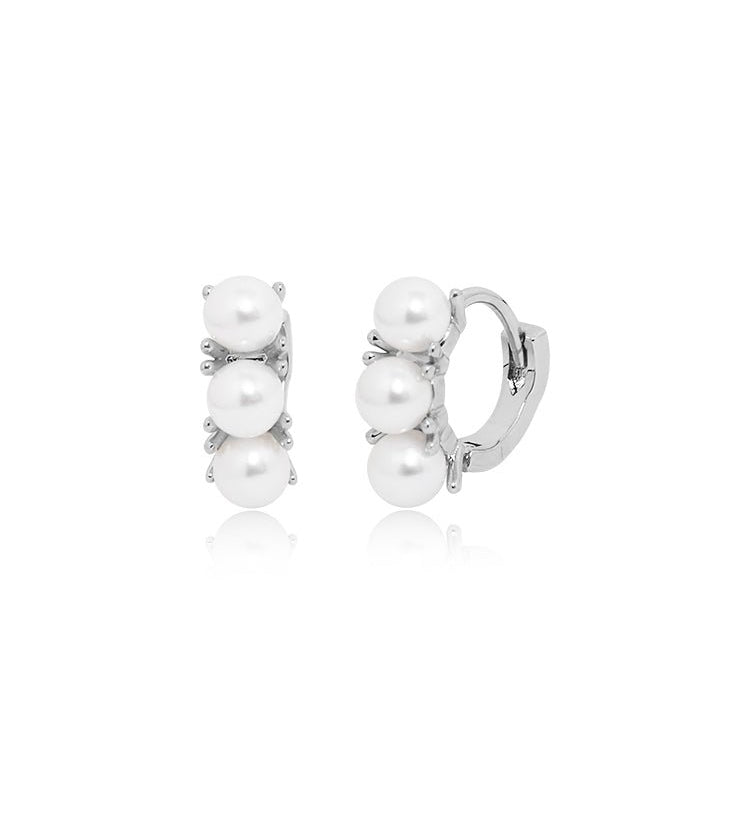 Elegant Pearl Trio Huggie Earrings