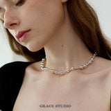 Silver Ripple Ball Necklace
