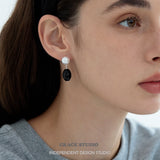 Monochrome Pearl and Onyx Drop Earrings