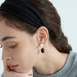 Monochrome Pearl and Onyx Drop Earrings