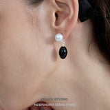 Monochrome Pearl and Onyx Drop Earrings