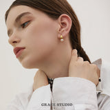 Dome Pearl Huggie Earrings
