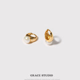 Dome Pearl Huggie Earrings
