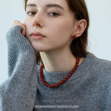 Infinity Clasp Red Agate Beaded Necklace