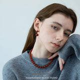 Classic Red Agate Sphere Stud Earrings
