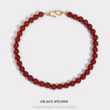 Infinity Clasp Red Agate Beaded Necklace
