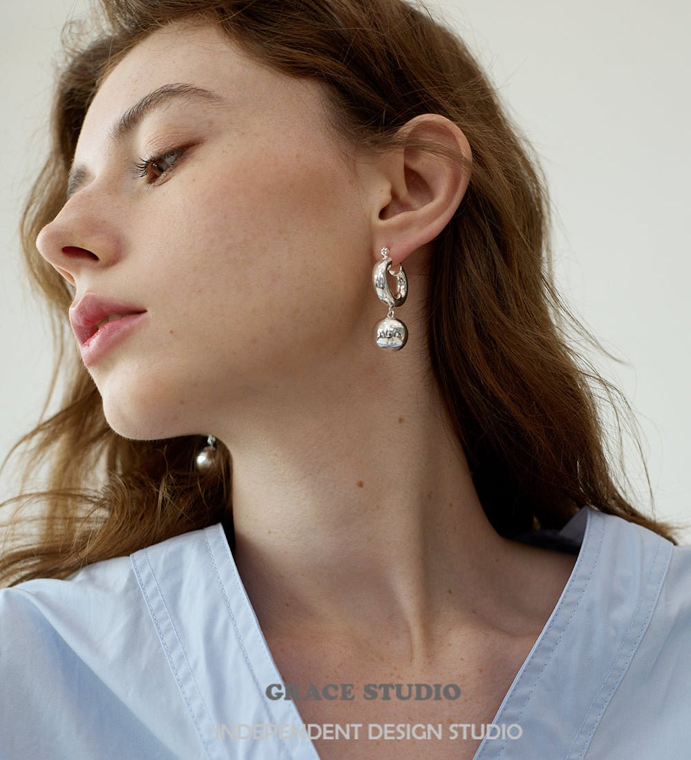 Orb Ball Drop Hoop Earrings