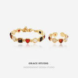 Mixed Shape Natural Stone Link Bracelet