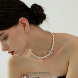 Ribbon Bow Pearl Necklace