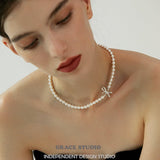 Ribbon Bow Pearl Necklace