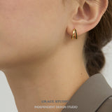 Sparkling Zircon Double Mini Sculptural Huggie Hoop Earrings