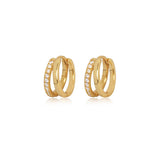 Sparkling Zircon Double Mini Sculptural Huggie Hoop Earrings