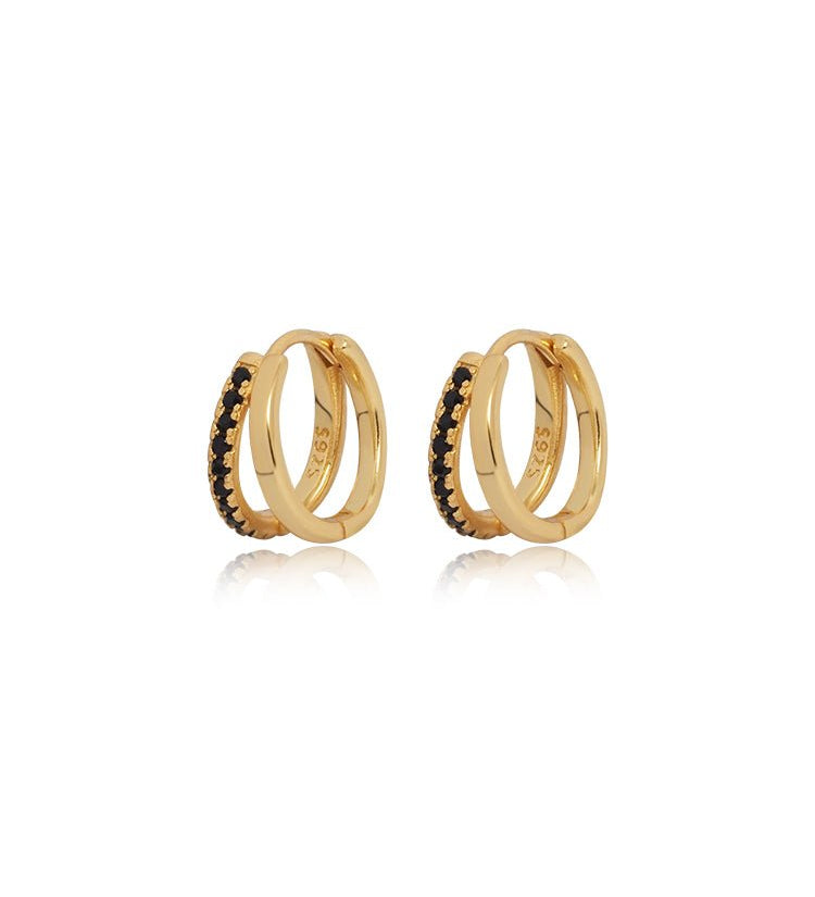 Sparkling Zircon Double Mini Sculptural Huggie Hoop Earrings