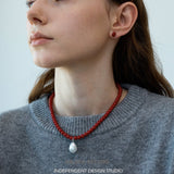 Scarlet Oval Stud Earrings