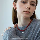 Scarlet Oval Stud Earrings