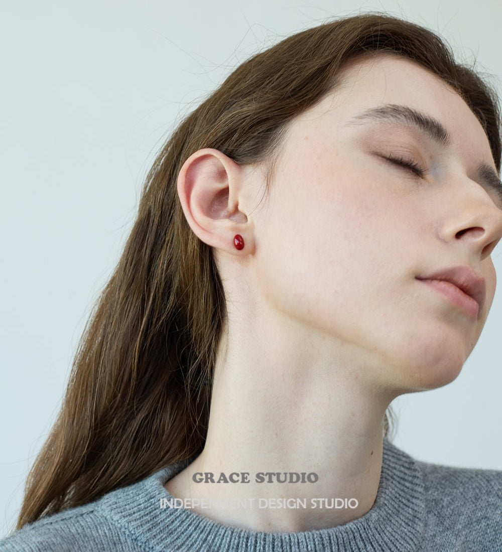 Scarlet Oval Stud Earrings