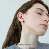 Scarlet Oval Stud Earrings