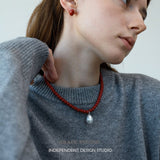 Scarlet Oval Stud Earrings