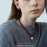 Scarlet Oval Stud Earrings