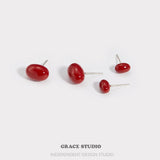 Scarlet Oval Stud Earrings