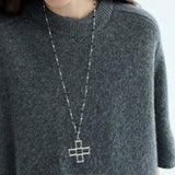 Geometric Openwork Cross Long Necklace