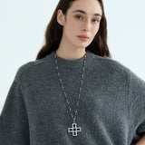 Geometric Openwork Cross Long Necklace