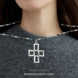 Geometric Openwork Cross Long Necklace
