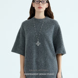 Geometric Openwork Cross Long Necklace